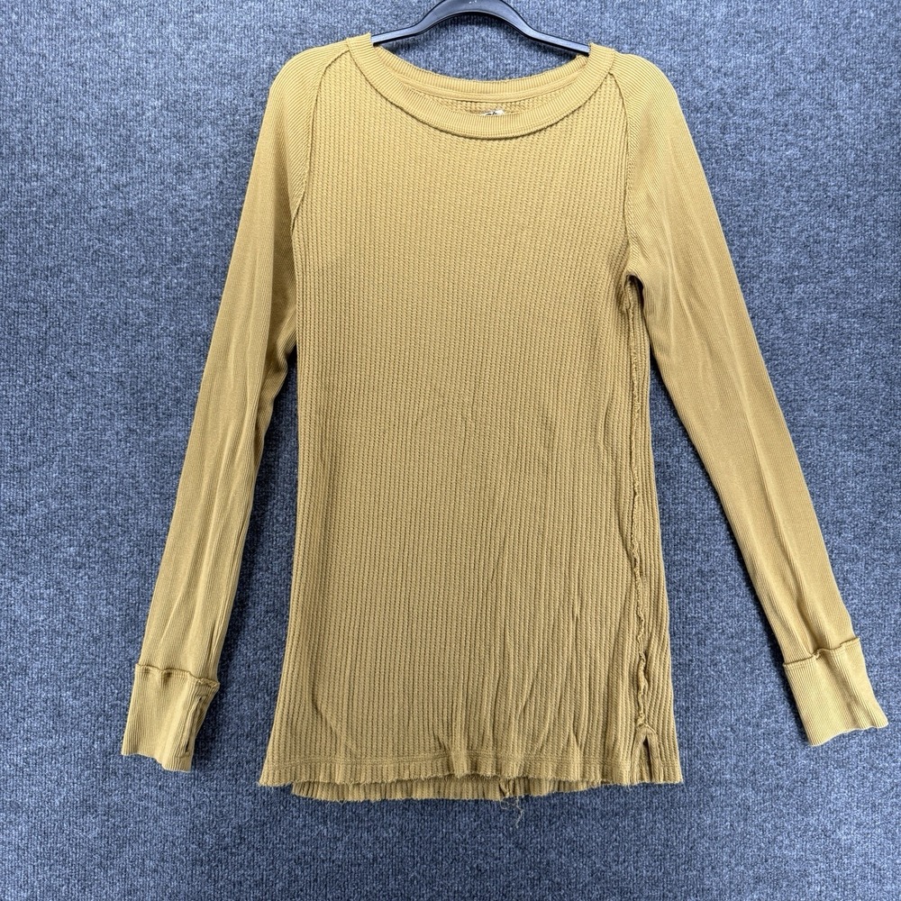 We the Free People Waffle Top Womens M Mustard Thermal Fitted Y2K Boho Western
